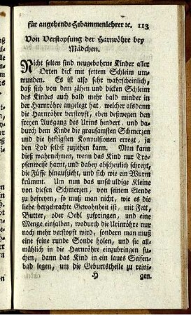Von Verstopfung der Harnröhre bey Mädchen.