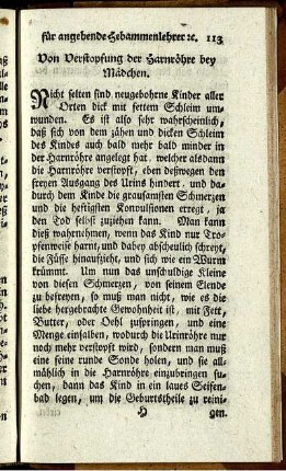 Von Verstopfung der Harnröhre bey Mädchen.