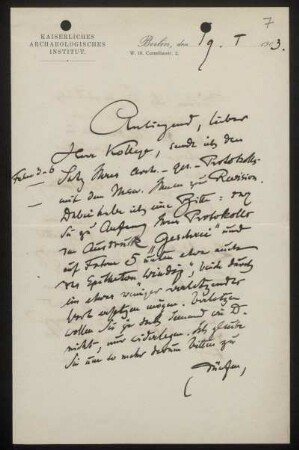 Nr. 7: Brief von Alexander Conze an Ulrich von Wilamowitz-Moellendorff, Berlin, 19.1.1903