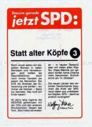 Propagandablatt der SPD zur Brandenburger Landtagswahl 1990 mit Polemik gegen CDU und PDS