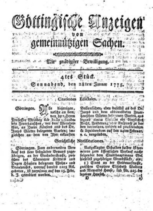 4tes Stück. Sonnabend, den 28ten Januar 1775.