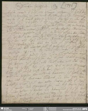 Eigenh. Brief von Johanna Christiane Erdmuthe Schlegel an August Wilhelm von Schlegel, Hannover, 1796