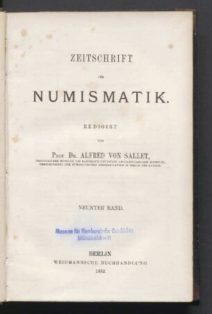 9.1882: Zeitschrift für Numismatik