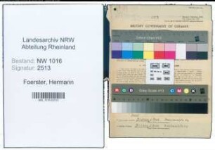 Entnazifizierung Hermann Foerster , geb. 08.07.1904 (Zollobersekretaer)