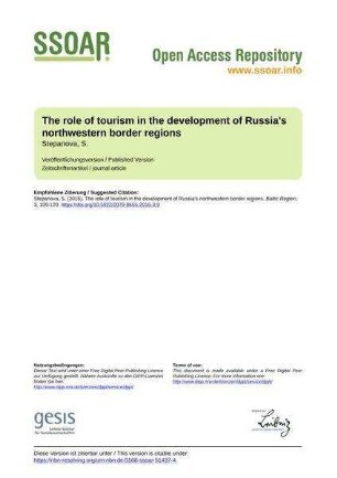 The role of tourism in the development of Russia's northwestern border regions