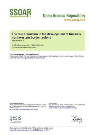 The role of tourism in the development of Russia's northwestern border regions