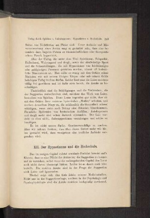 XII. Der Hypnotismus und die Hochschule.