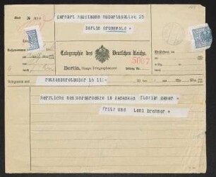 Brief von Fritz Brehmer und Leni Brehmer an Gerhart Hauptmann
