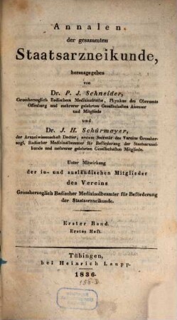 Annalen der Staatsarzneikunde. 1. 1836
