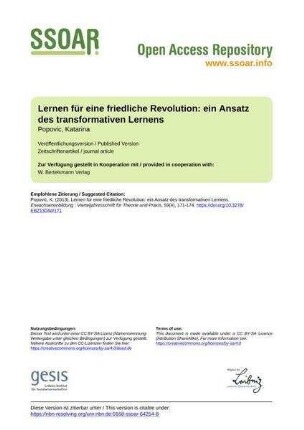 Lernen für eine friedliche Revolution: ein Ansatz des transformativen Lernens