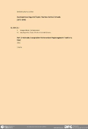 Brief von Riehl von Evangelischer Kirchenverband Regierungsbezirk Frankfurt a. Oder an Bogumił Šwjela
