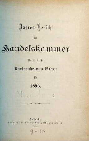 Jahresbericht der Handelskammer Karlsruhe. 1893 (1894)