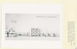 Botschaft in Godesberg, Bonn-Bad Godesberg (Diplomarbeit bei Kurt Dübbers): Perspektivische Ansicht von der Straße