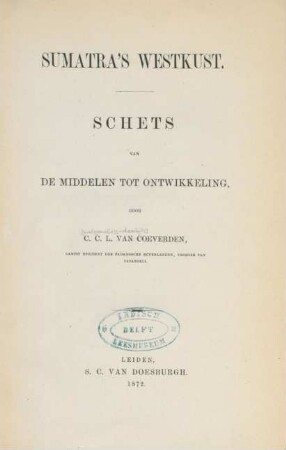 Sumatra's Westkust : Schets van de middelen tot ontwikkeling