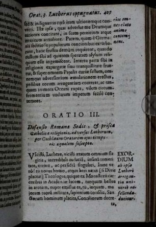 Oratio III. Defensio Romanæ Sedis, & priscæ Catholicæ religionis, adversus Lutherum, [...].
