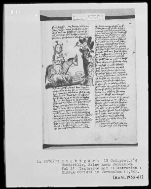 Jean de Mandeville, Reise nach Jerusalem — Einzug Christi in Jerusalem, Folio 21recto