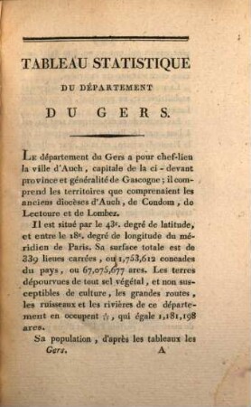 Tableau statistique du département du Gers