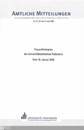 Frauenförderplan der Universitätsbibliothek Paderborn : (mit statistischem Anhang) ; vom 18. Januar 2006