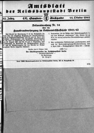 69. Sonderausgabe, 14. Oktober 1941
