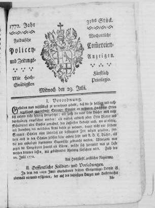 31tes Stück, Ausgabe vom 29. Julii 1772