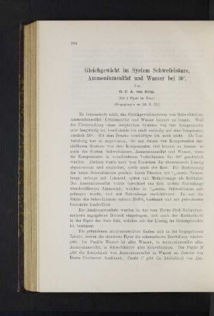 Gleichgewicht im System Schwefelsäure, Ammoniumsulfat und Wasser bei 30°.