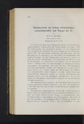 Gleichgewicht im System Schwefelsäure, Ammoniumsulfat und Wasser bei 30°.
