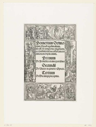 Schmuckrahmen mit der Taufe Christi, Titelblatt aus: Pelbartus de Themeswar, "Pomerium sermonum de Sanctis per anni circulum tam hyemalium quam Estiualium", Nürnberg 1519