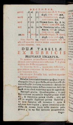 Duae Tabelle ex Rubricis Breviarii Excerptae...