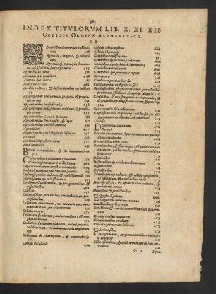 Index Titulorum Lib. X. XI. XII. Codicis Ordine Alphabetico