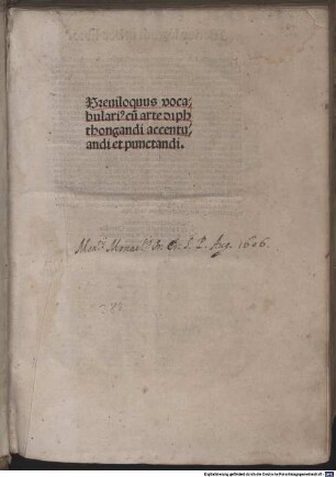 Breuiloquus vocabulari[us] cu[m] arte diphthongandi accentuandi et punctandi