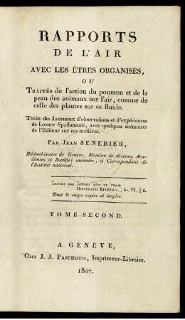 T. 2.: Rapports De L'Air Avec Les Êtres Organisés. Tome Second