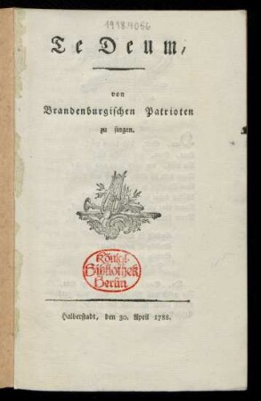 Te Deum, von Brandenburgischen Patrioten zu singen