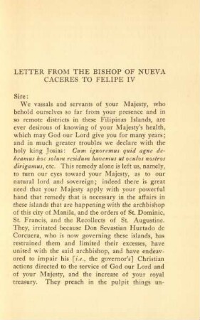 Letter from the bishop of Nueva Caceres to Felipe IV