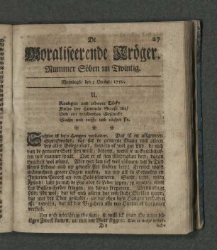 Nummer Söben un Zwintig. Mahndags den 5. October 1750