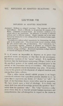 Lecture VII. Reflexes as adapted reactions