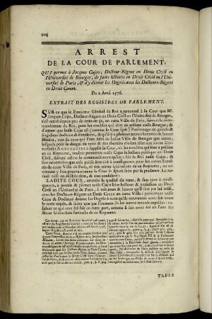 Arrest De La Cour De Parlement.