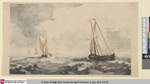 [Zwei niederländische Segelschiffe auf rauer See]
