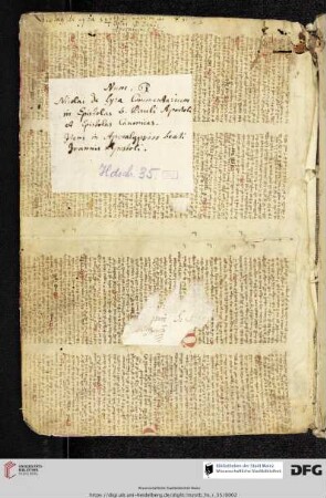 aus einer Hs. des 13./14. Jh.s: Kommentar zu Alexander de Villa Dei, Doctrinale