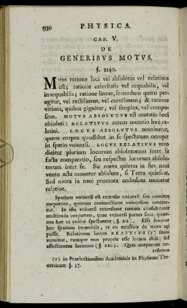 Cap. V. De Generibus Motus