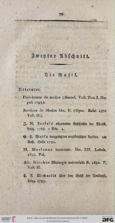 Zwenter Abschnitt. Die Musik