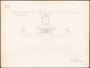 Brunnen mit Kaiser-Wilhelm-Denkmal, Lippstadt Monatskonkurrenz November 1889 (wahrscheinlich Originalzeichnung): Aufriss 1:10