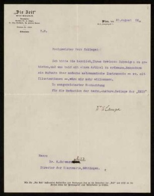 Nr. 2 Brief von Anton Lampa an Karl Schwarzschild. Wien, 22.8.1902
