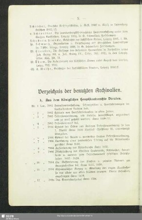 Verzeichnis der benutzten Archivalien