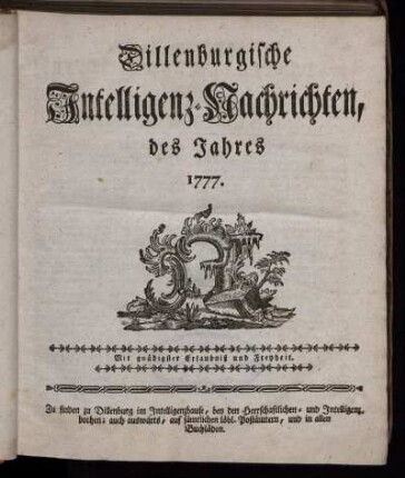 1777: Dillenburgische Intelligenz-Nachrichten, des Jahres 1777