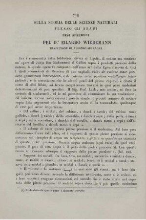 Sulla storia delle scienze naturali presso gli Arabi pesi specifici.