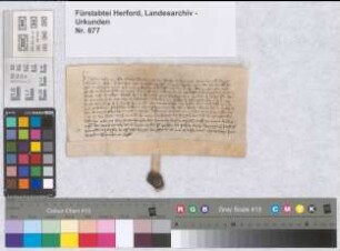 Vor dem städtischen Richter von Herford verkauft Gerardus Rether dem Roleff von Fresen vier Dike (Wiesen?) auf der Herforder Herde (Zeugen und Datum von anderer Hand nachgetragen).