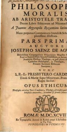 Philosophia Moralis, Ab Aristotele Tradita Decem Libris Ethicorum ad Nicomachum. 1