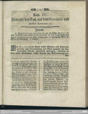 Cap. IV. Beweiset den Satz aus dem Breviario und Missali Romano