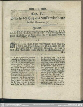 Cap. IV. Beweiset den Satz aus dem Breviario und Missali Romano