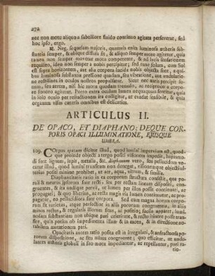 Articulus II. De Opaco, Et Diaphano; Deque Corporis Opaci Illuminatione, Ejusque Umbra.